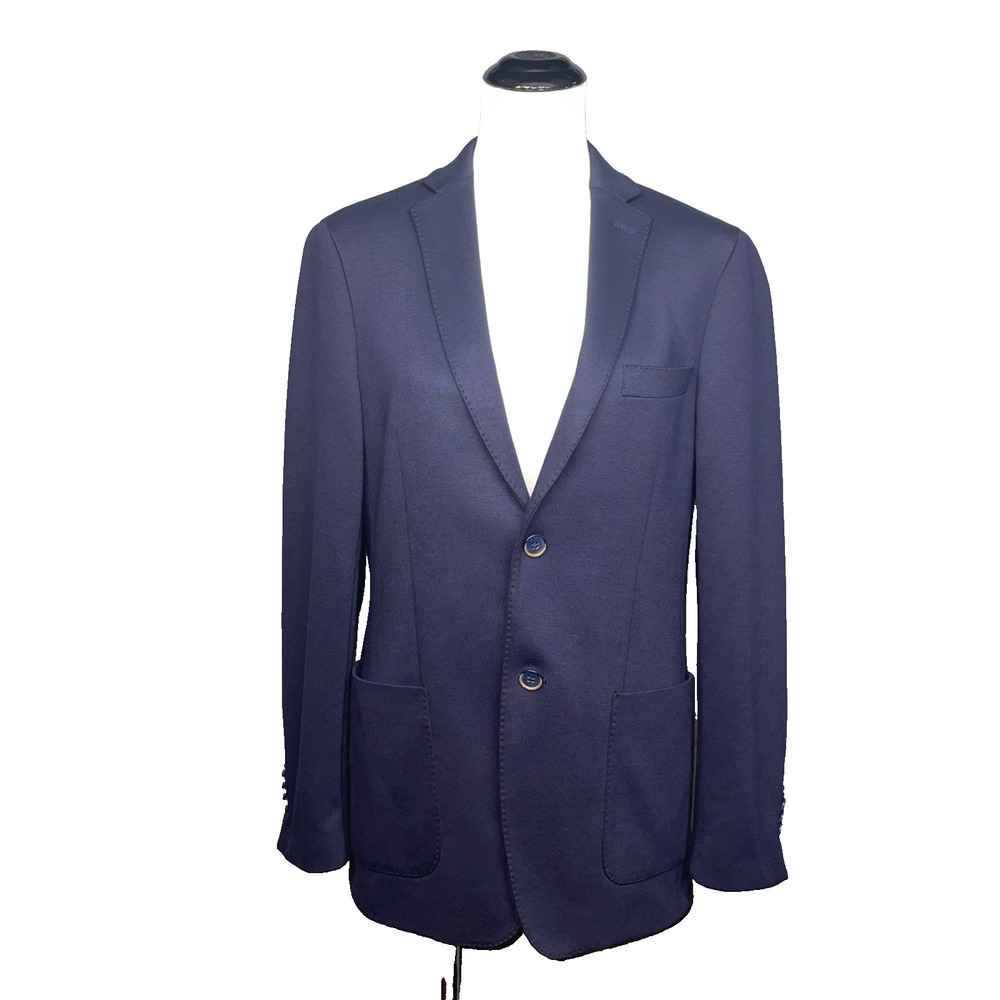 Tallia Mens 38R Navy Knit Sport Coat Blazer Paisley Lining 2 Button Modern Fit